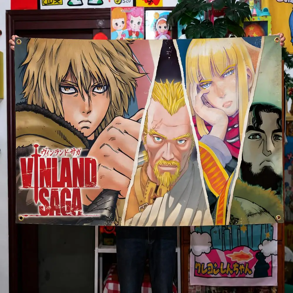 Anime Vinland Saga Thorfinn Askeladd Flags Wall Hanging Background Flag Wall Decor Banners for Outdoor Bedroom Dorm Room Decor