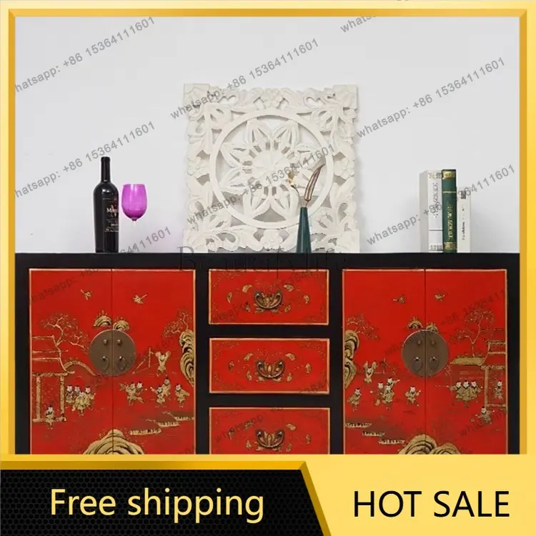XX. Chinese side cabinet solid wood old living room retro simple storage cabinet
