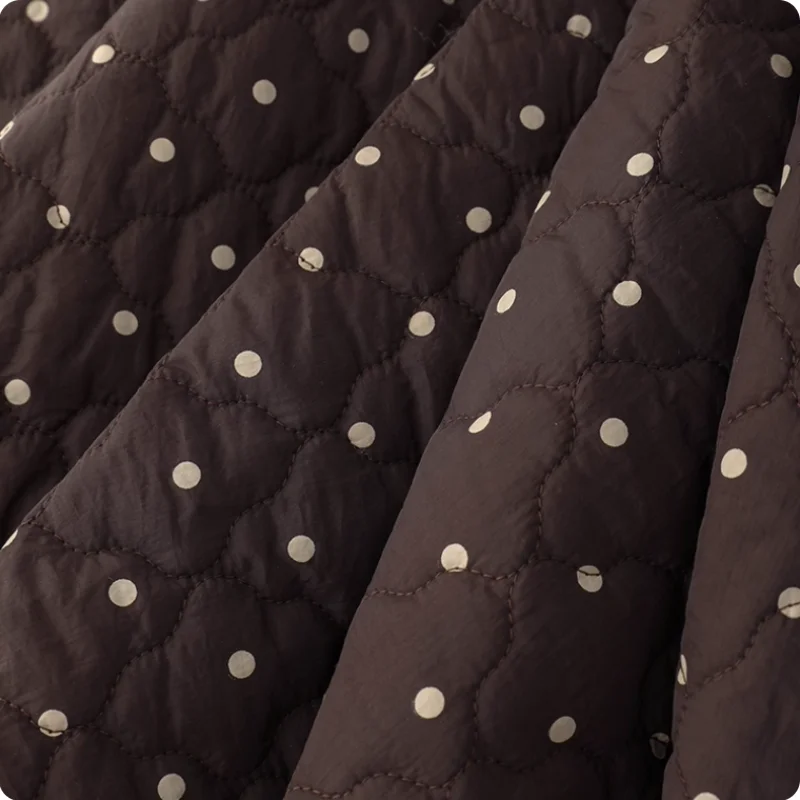 Brown polka dot embroidered quilted cotton fabric for autumn and winter coat, vest, cotton-padded jacket clothing diy fabric