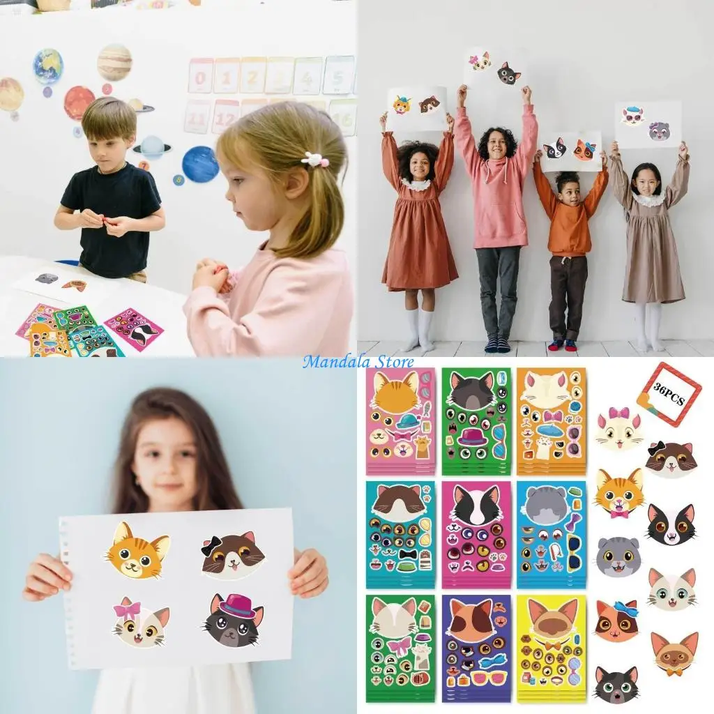 

U2JC 36Pcs Cats Stickers School Activity Game Reward for Kid Art-Crafts Birthday Gift