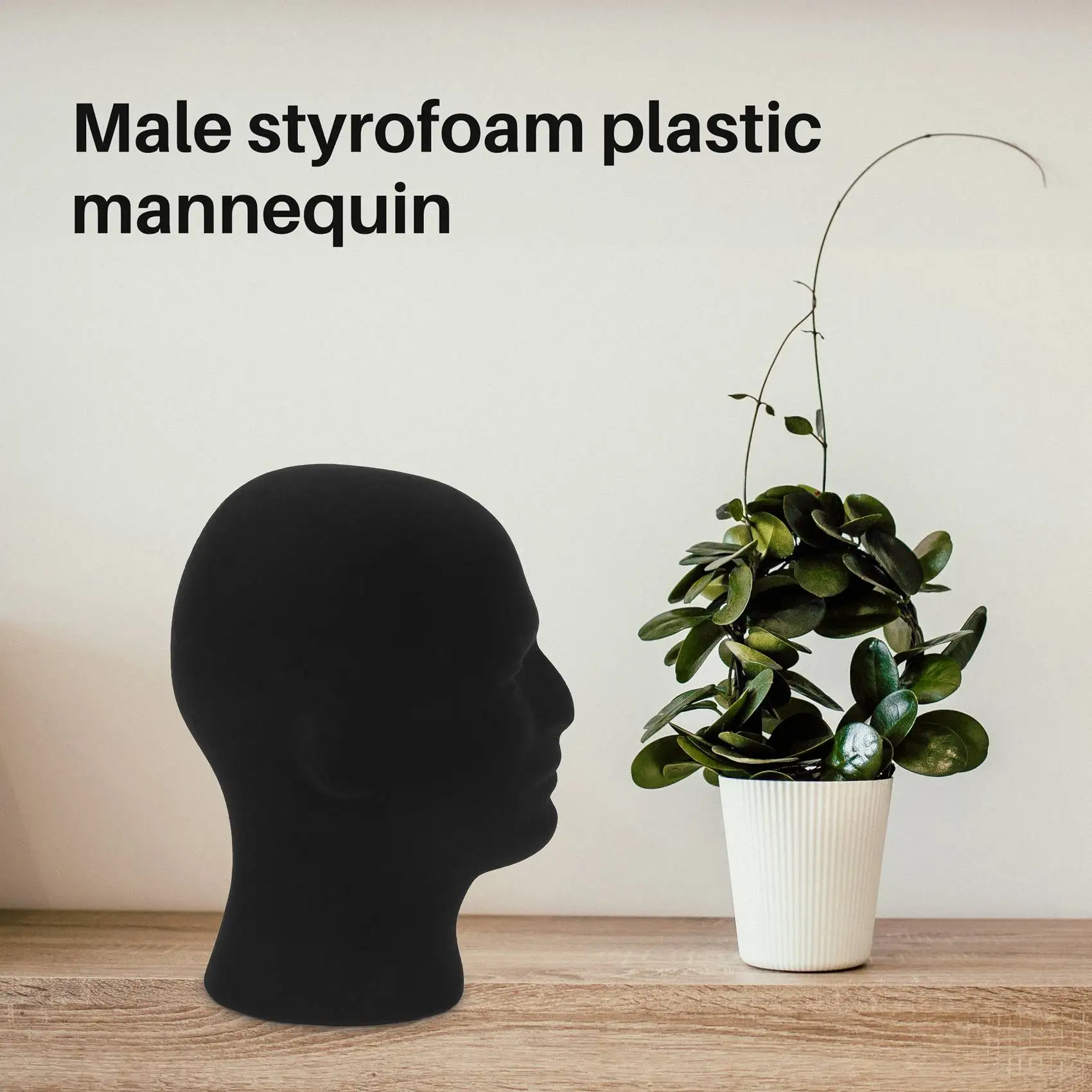Maniquí de espuma para hombre, modelo para pelucas, gafas, soporte de exhibición, color negro