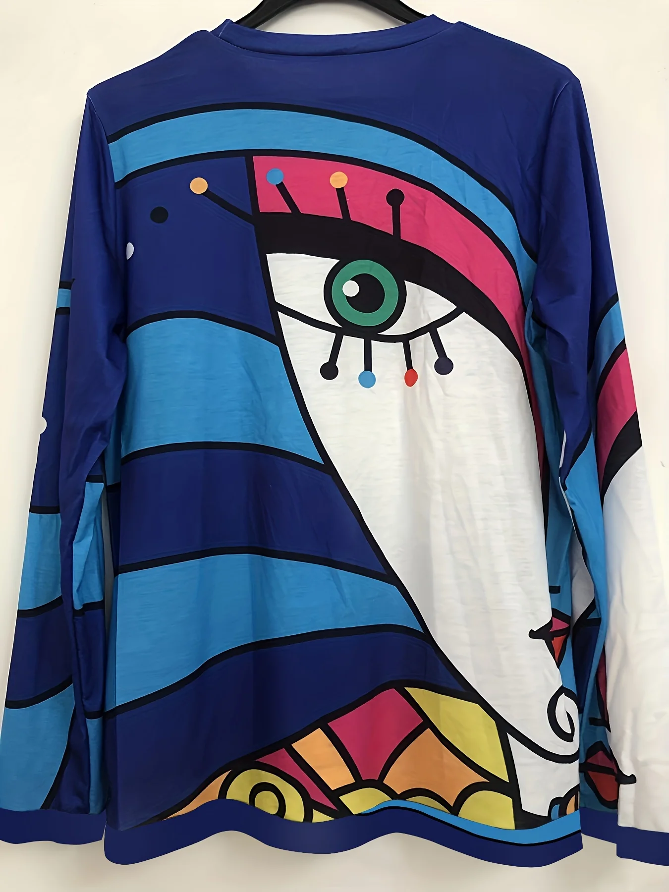 

Spring and Autumn Women's Bohemian Geometric Eye Pattern 3D Printed Casual Round Neck Long Sleeve T-Shirt