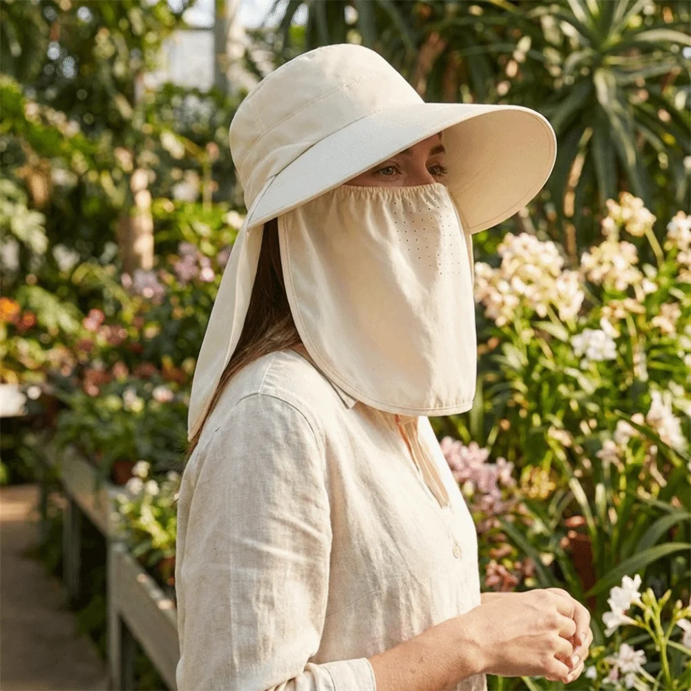 Fisherman Hat Face Cover Shawl Mask Hat Wide Brim Adjustable Sunshade Shawl Cap Soft Thin Picking Tea Hat Jogging