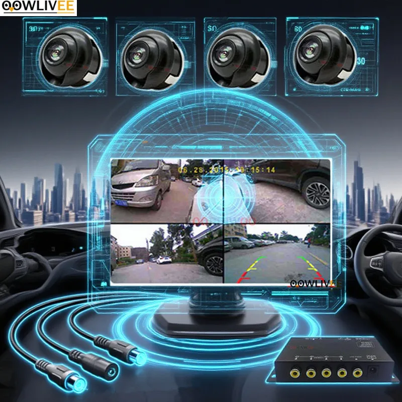 Cars Dvr Smart Vechie System For Front Reversing Left Right Camera Video Accessories Black Box 360 Around View Recorder Dashcam