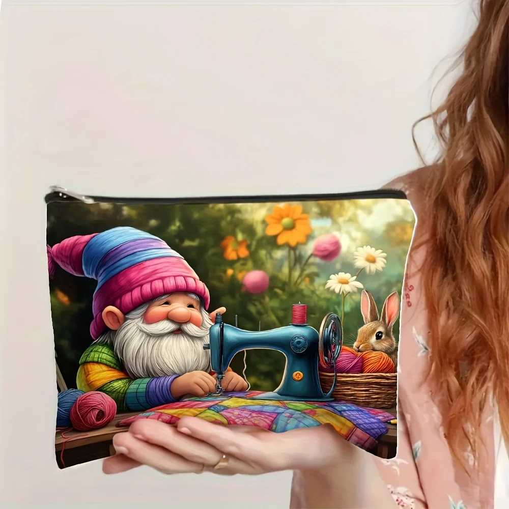 A Magic Garden Dwarf Sewing Printed Pattern Makeup Bag- multifunctional zipper pouch, jewelry storage bag, perfect travel zipper