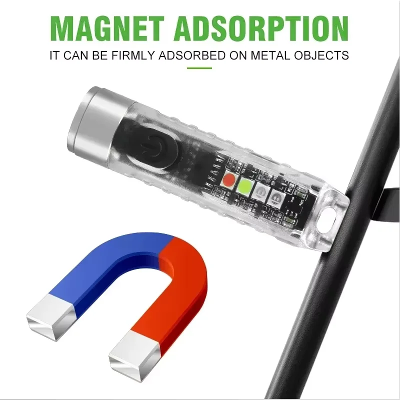 Outdoor strong light LED flashlight mini portable keychain light USB charging magnetic suction super bright emergency warning l image 3