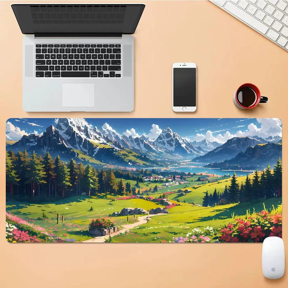 

Pixel Style Village Mouse Pad Desk Mouse Pad Nature HD Desk Pad Extended Gaming Keyboard Mats Large XXL Gamer Mousepad 90x40