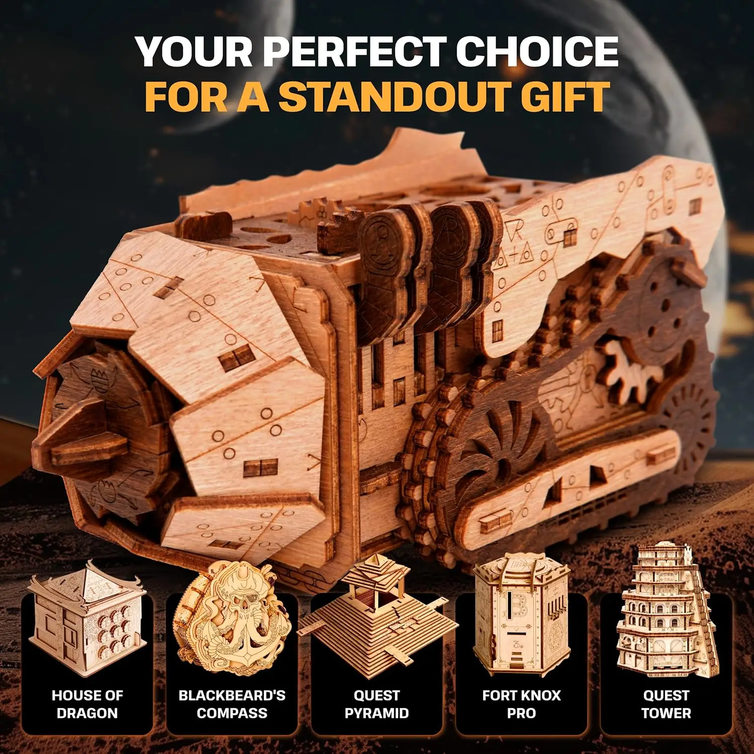 Space Rover Puzzle Box - Escape Room in a Box - Space-Themed Brainteaser - 3D Puzzle Game for Adults & Kids - Unique Wooden Puzz