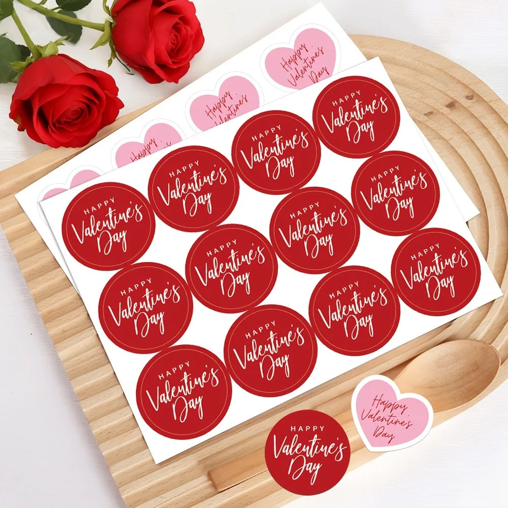 

Happy Valentine‘s Day Round Sealing Stickers Pink Red Heart Shape Self Adhesive for Gift Envelope Baking Craft Supply