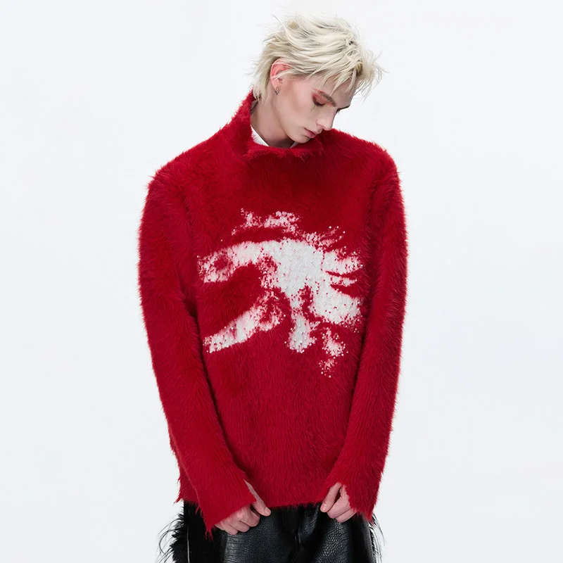 LUZHEN Stand Patchwork Pearl Decorate Personalized Neck Knitted Pattern Pullover Men's Winter 2026 New Original Sweater JY8537