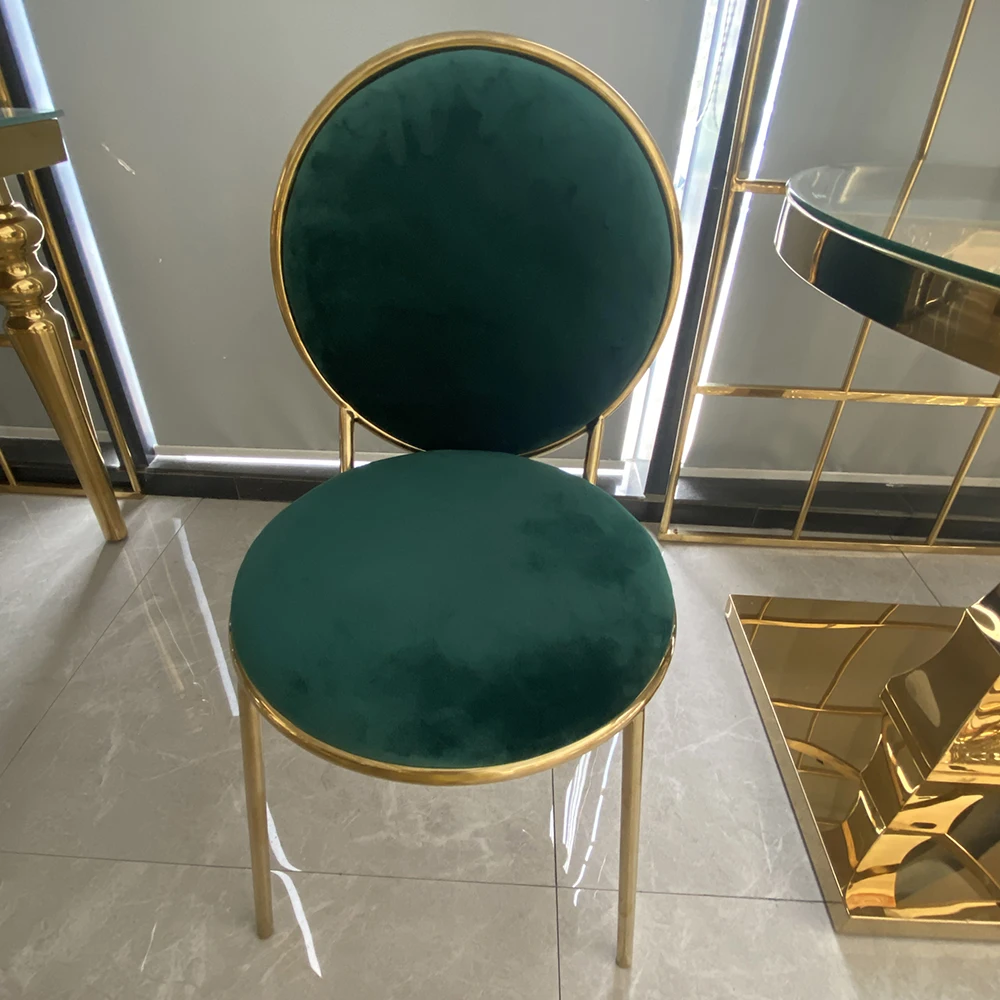 

Exquisite Green Velvet Fabric Dining Chair Chromed Gold Metal Frame Luxury Style