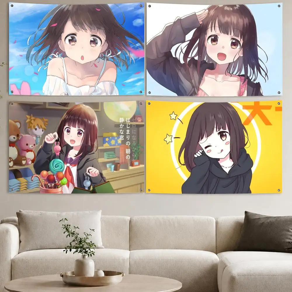 Anime M-Menhera Chan Flags Aesthetic Wall Tapestry Printed Wall Hanging Living Room Party Outdoor Decor