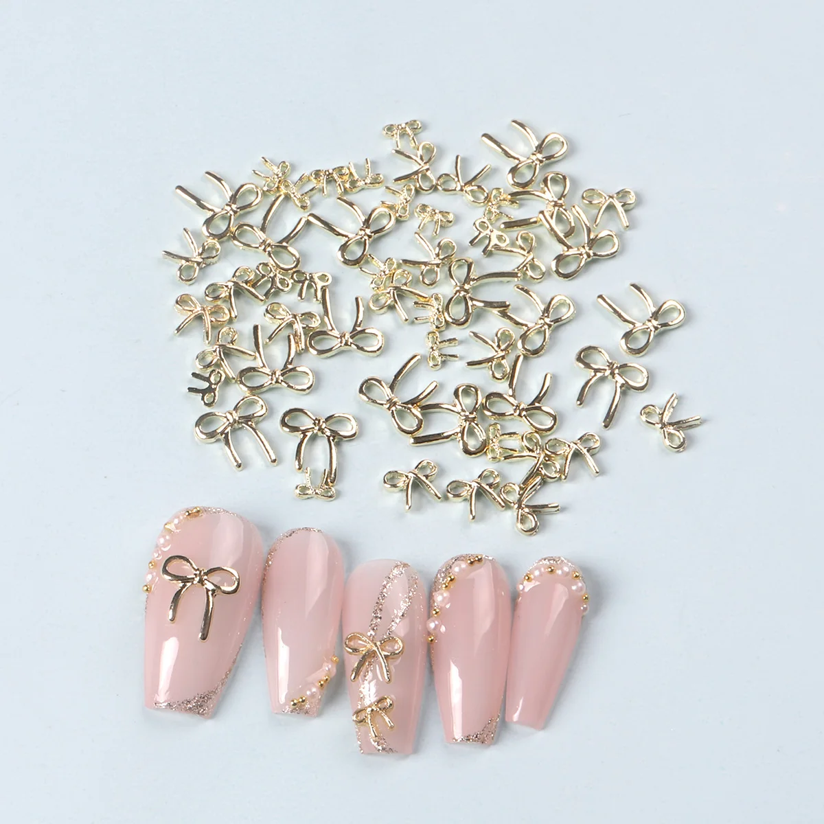 50PCS Mix Multi Size 3D Gold Bowknot Nail Charms Metal Bow Alloy Nail Art Manicure Jewelry For DIY Nail Accessories