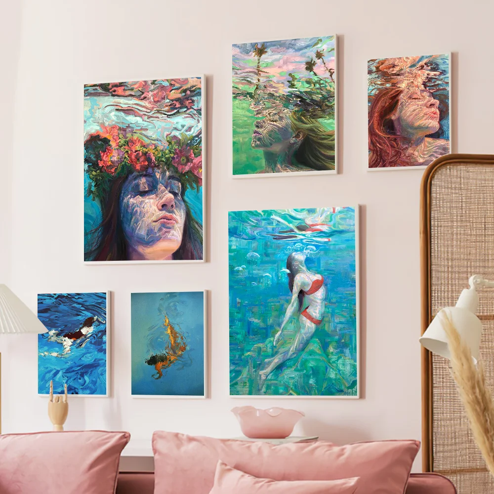 Stunning Underwater Paintings Self-adhesive Art Poster Retro Kraft Paper Sticker DIY Room Bar Cafe Stickers Wall Painting