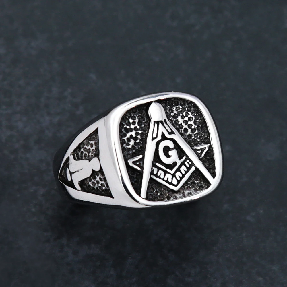 Punk Silver Color Vintage Masonic Ring For Men Fashion Classic Stainless Steel Freemason Ring Biker Amulet JewelryDropshipping