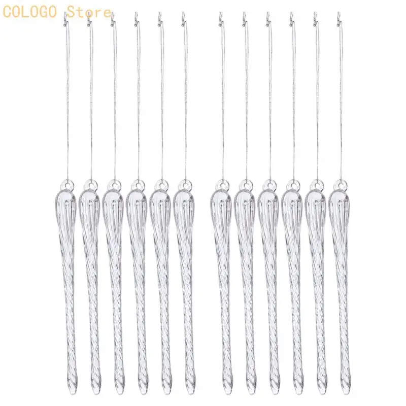Ridged Icicles Christmas Hangings, 12-Piece Acrylic Decoration Set for Seasonal Home, Window, and Retail Displays D0LD