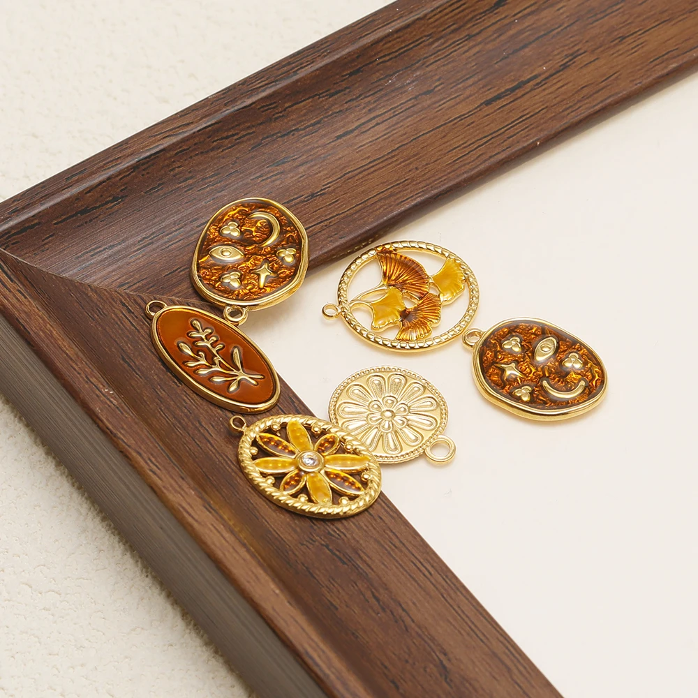 5 Stück Edelstahl-Anhänger mit transparenter Emaille, Pflanzen- und Blumenmotiven, für DIY Bohemian-Halsketten, Ohrringe und Schmuckherstellung – Detail 5