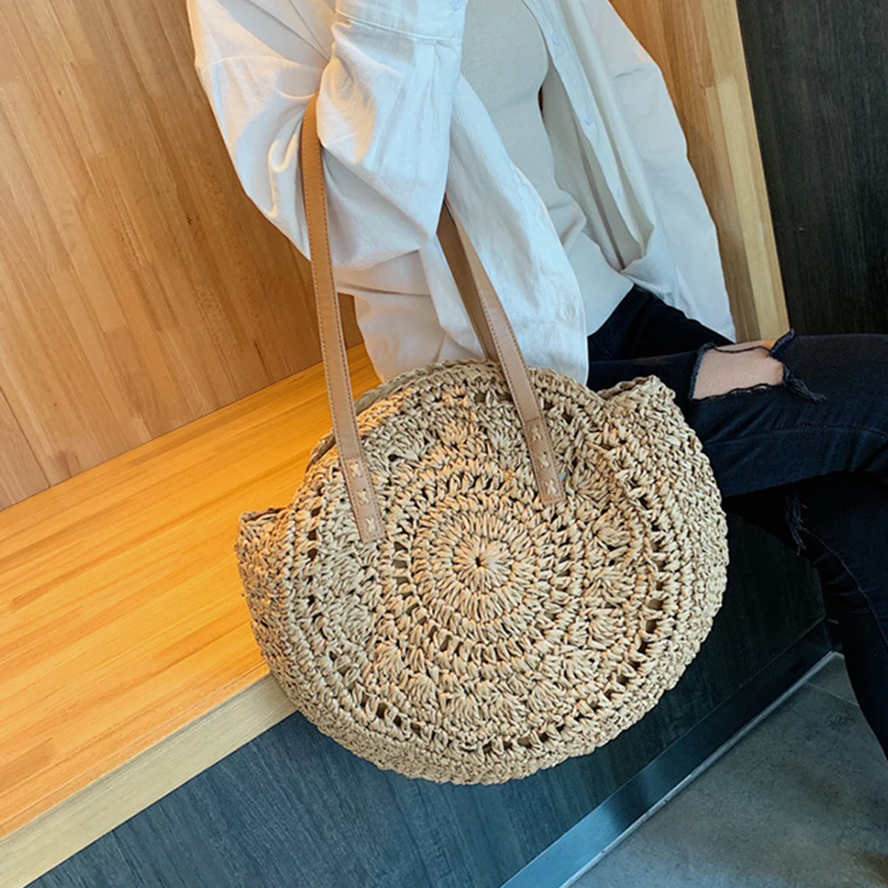 Summer Top-handle Bag Handmade Hollow Weaving Underarm Bag Fashion Casual Simple Portable Large Capacity for Seaside Holiday