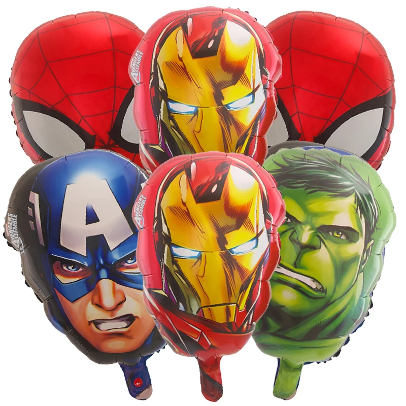 6Pcs Cartoon Hero Head Foil Balloons Birthday Party Decoration Iron Man Captain America Spider Man Hulk Balloon Set Supplies