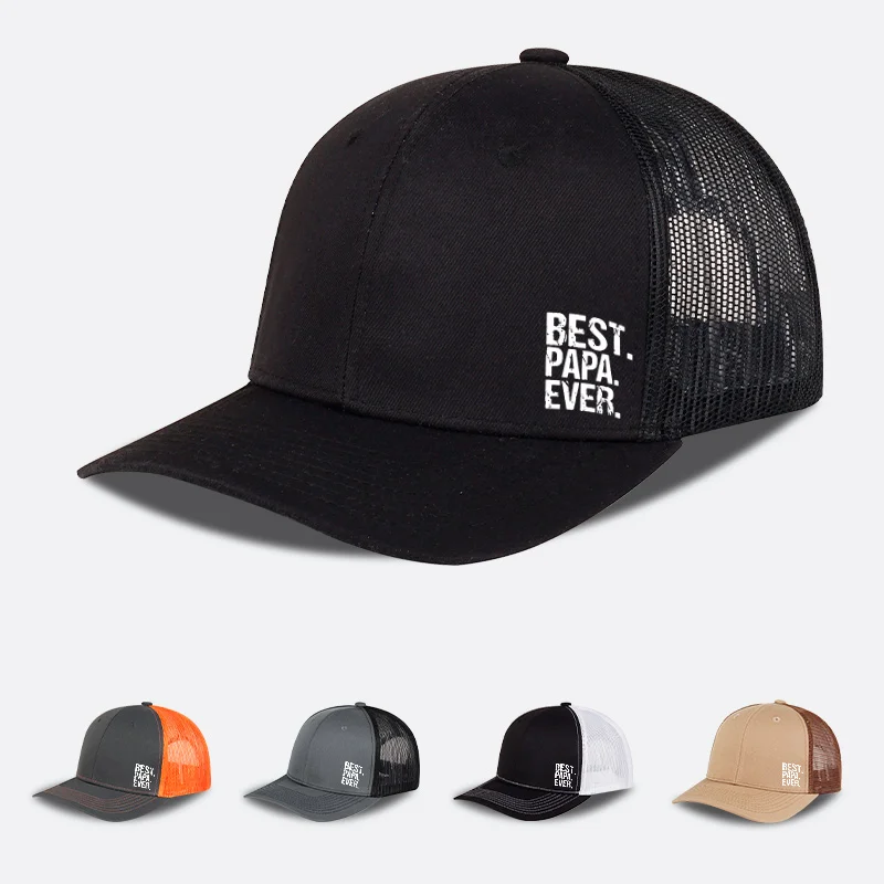 BEST PAPA EVER Print Mesh Trucker Hat Adjustable Breathable Baseball Cap for Men Father's Day Gift Casual Outdoor Activities
