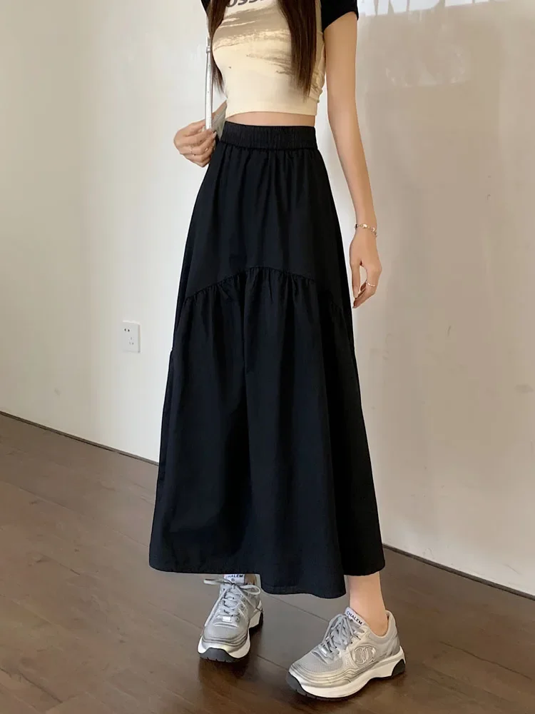 

Casual Solid All-match Long Skirt for Women 2024 Spring Summer Korean Patchwork A Line High Waist Maxi Skirt Female Lady