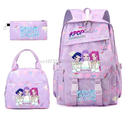 Imagen 2 del producto Mochilas K-pop Demon Hunters de 3 uds., mochila escolar de dibujos animados de Anime con bolsa de almuerzo, mochilas impermeables para niños, regalos para mochila para estudiantes