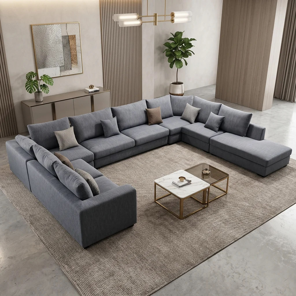 &Modern Luxury Grand Size U-Shaped Sectional Sofa Set for Big Villa Foam Padded Living Room Couch Furniture Set