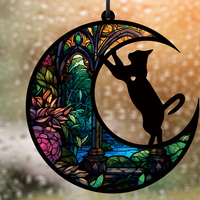 Hanging Cat Moon Decor Window Sculpture Crafts Ceiling Ornament Wall Decoration