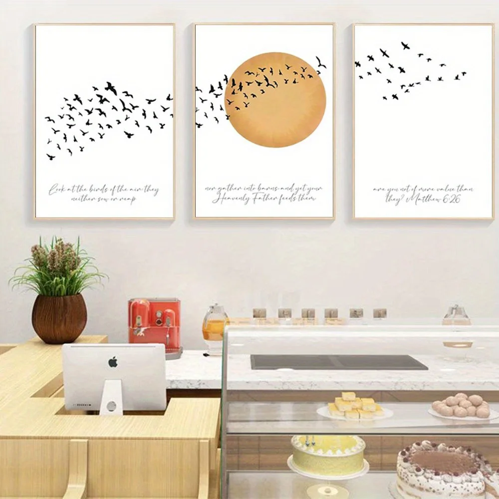3pcs/set2D Flat, 2D Flat, 2D Flat  Unframed Bible Verse Christian Wall Decoration View of The Birds Religious Prints Boho Pos