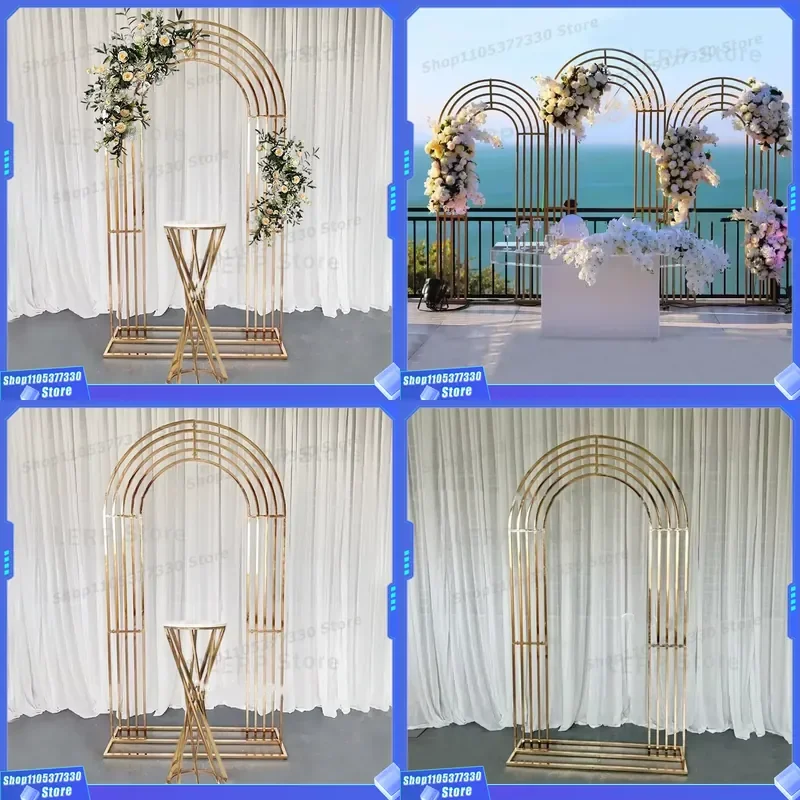Luxury Gold Metal Wedding Arch Stand Outdoor Party Backdrop Decoration With Balloon Flower Garland Door Frame For Ceremony