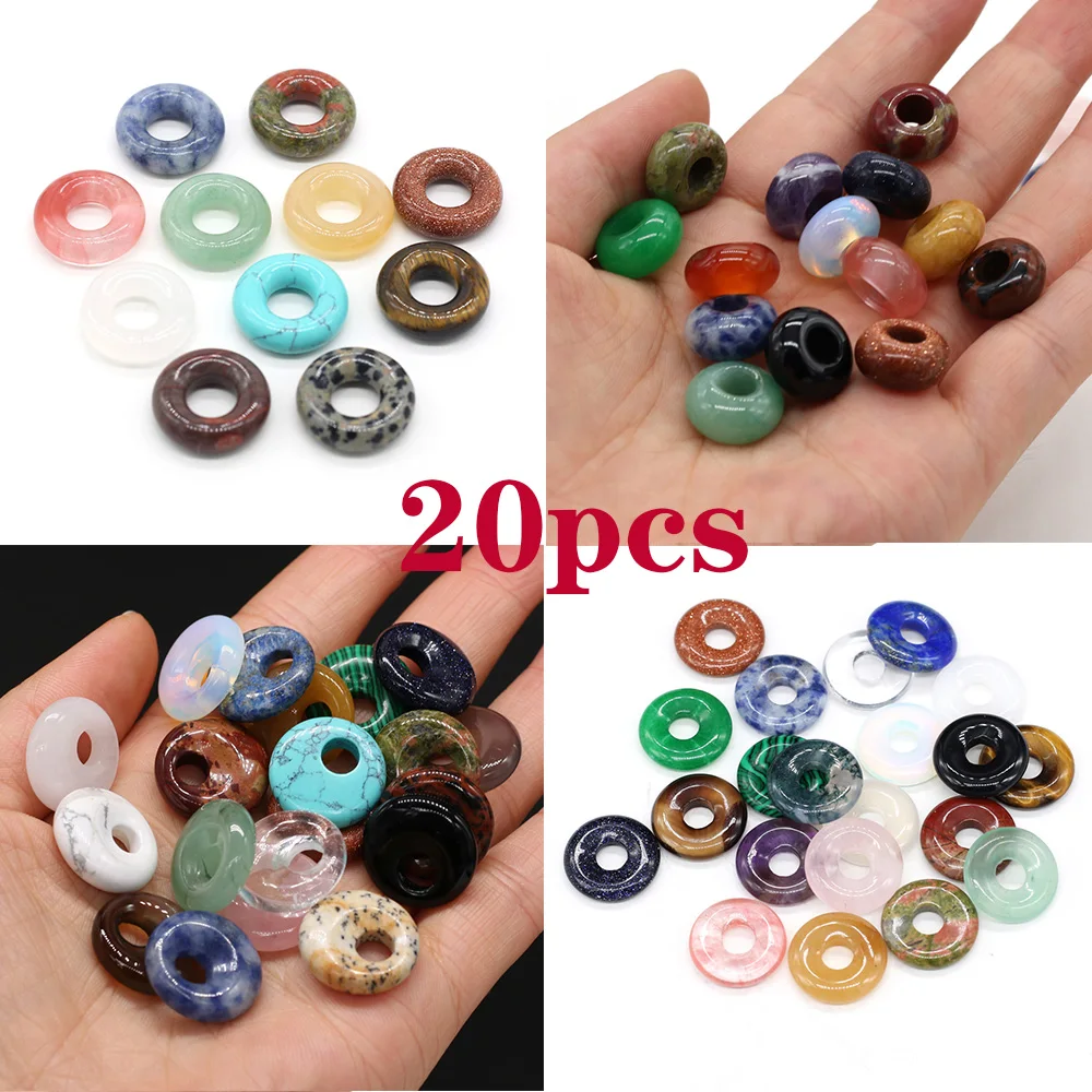 20pcs Natural Stone Beads Abacus Shape Big Hole Mix Colors Agates Stone Loose Beads for Making DIY Jewelry Necklace Earring