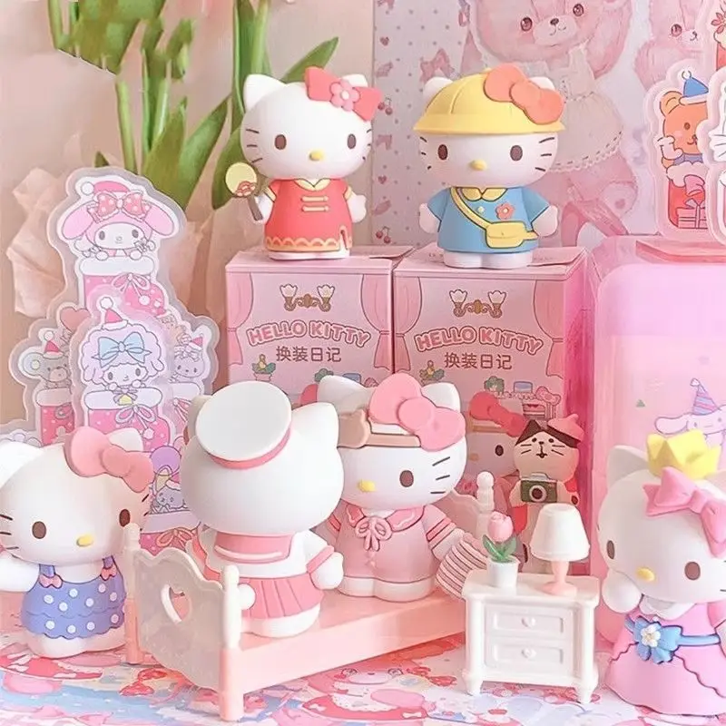 MINISO Sanrio Kitty Cat Fashion Diary Blind Box لطيف دمية سطح المكتب الديكور لعبة هدية لعيد الميلاد