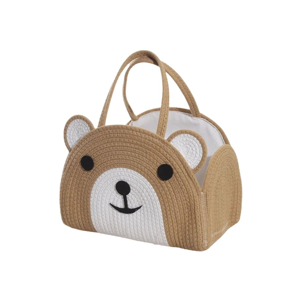 

Cute Cotton Rope Baby Diaper Bag Handheld Bear Pattern Diaper Storage Bin Large Capacity with Handle Diaper Organizer Newborn