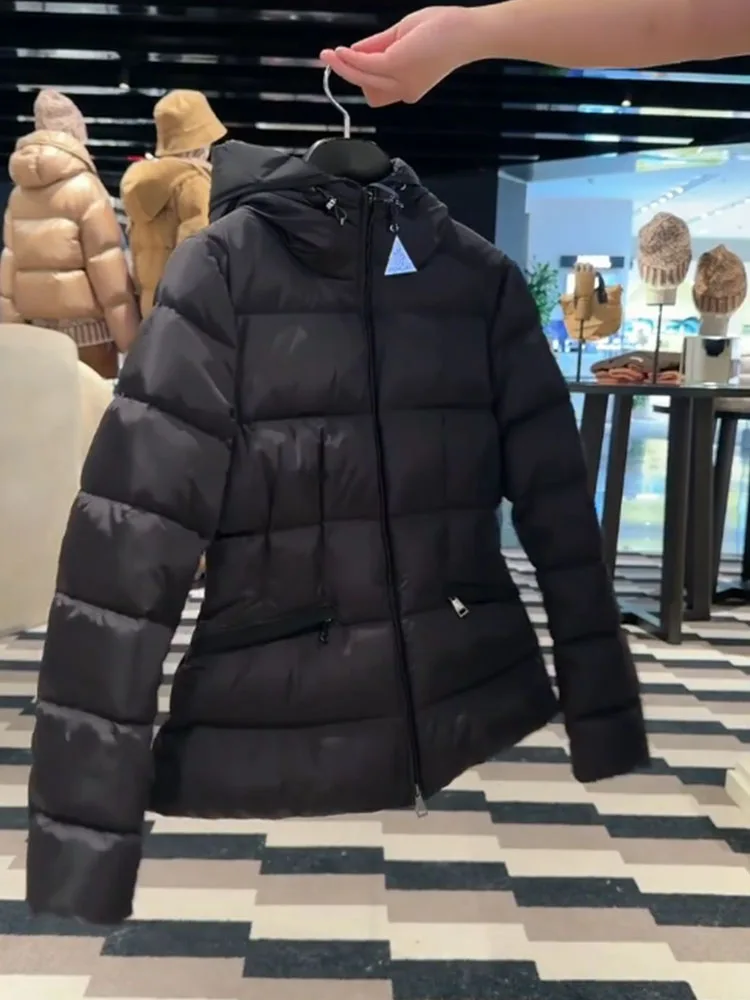 Ele Bla Casaco feminino com capuz Jaet Slim Fit Casaco de inverno Coreano Sle Ajuste regular Fibra de poliéster Cintura alta Thi Exterior...