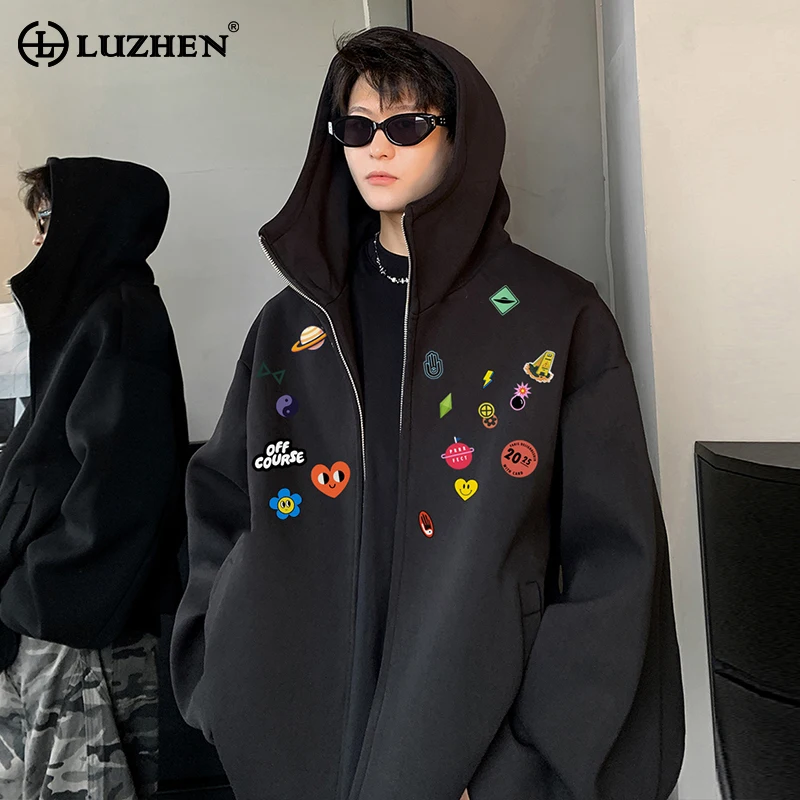 LUZHEN موضة نمط مطبوعة الربط هوديس معطف الرجال موضة الشارع الشهير 2025 الخريف جديد جودة عالية وسيم الملابس JY4016