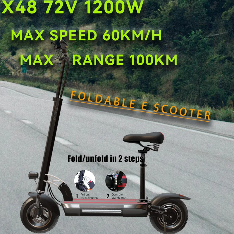 Foldable Electric Scooter 1200W Motor Power E Scooter 60KM/H H Speed Scooter Electric 35 Degrees Climbing Angle