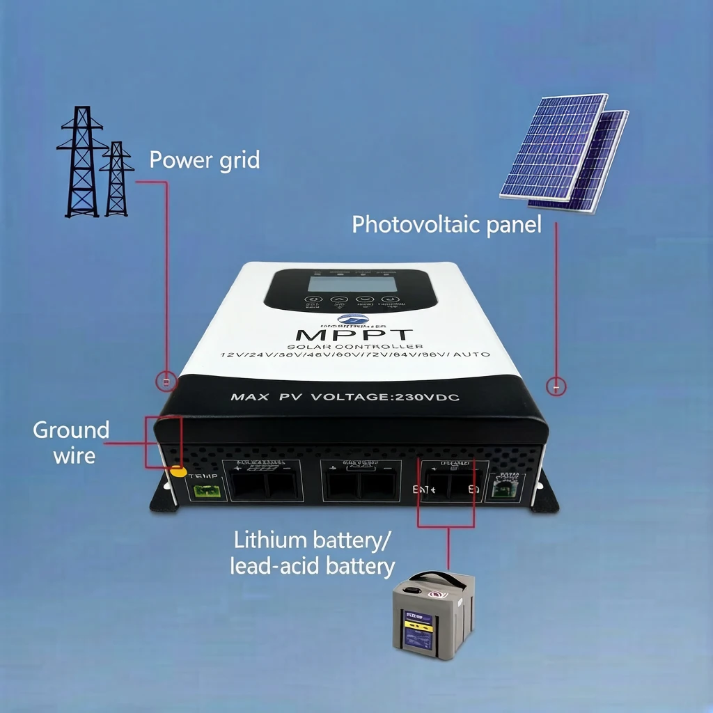 High Power MPPT Solar Charge Controller with WiFi & RS485 Remote Monitoring for Off-Grid Systems
