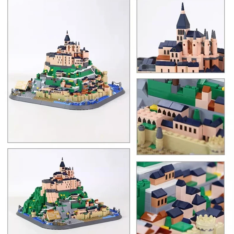Sembo mont saint-michel blocos de construção montagem educacional das crianças ornamentos de mesa arquitetura estrangeira brinquedos da moda