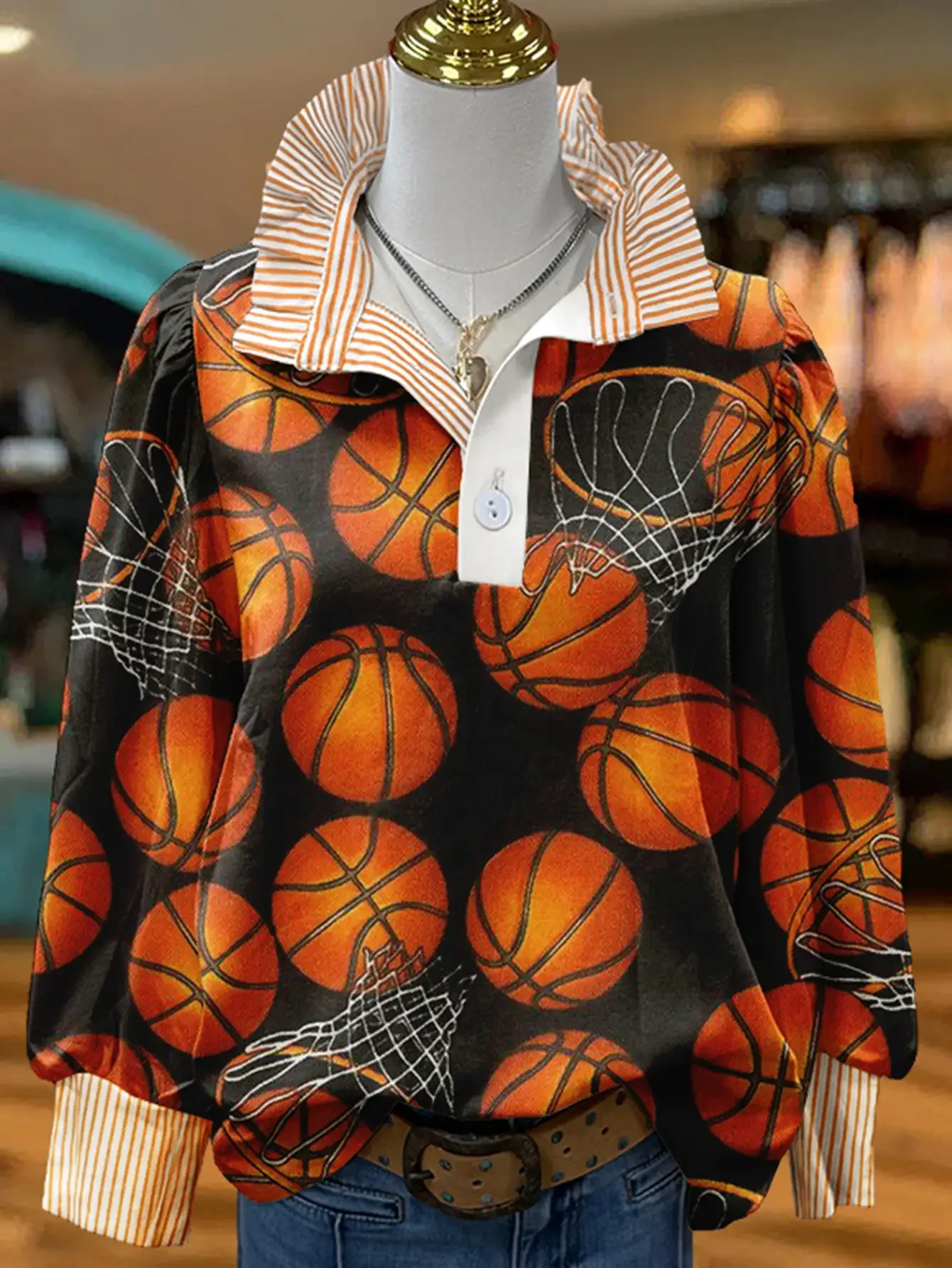 2026Ladies' Spring and Autumn Winter New Stand up Collar Shirt Christmas Long Sleeve, Creative Printed Holiday Travel Essential,