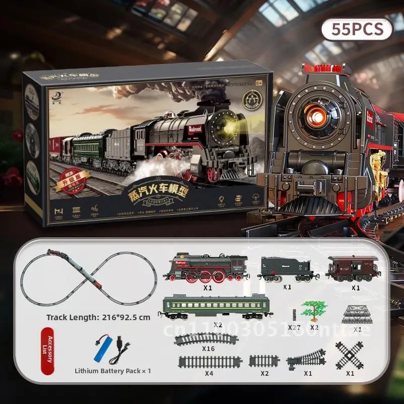 Conjunto de brinquedos retrô de trem a vapor, simulação elétrica, modelo de brinquedo de trem pequeno