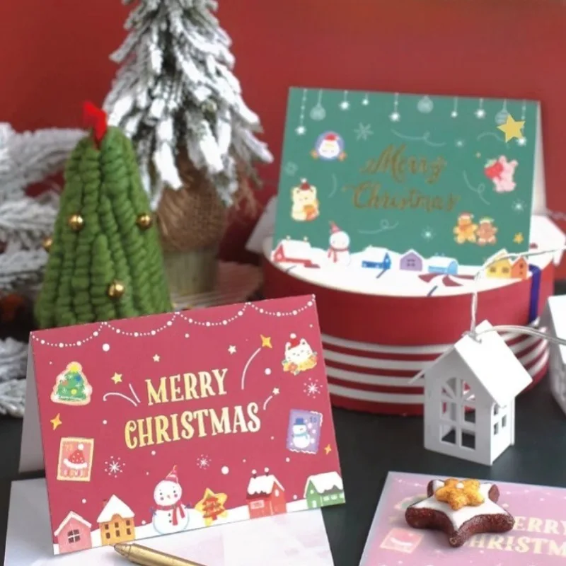 

Рождественская открытка, изысканный праздничный подарок, украшение для торта, открытка с благословением, красная, зеленая, гладкая бумага, значимая текстура, подарок