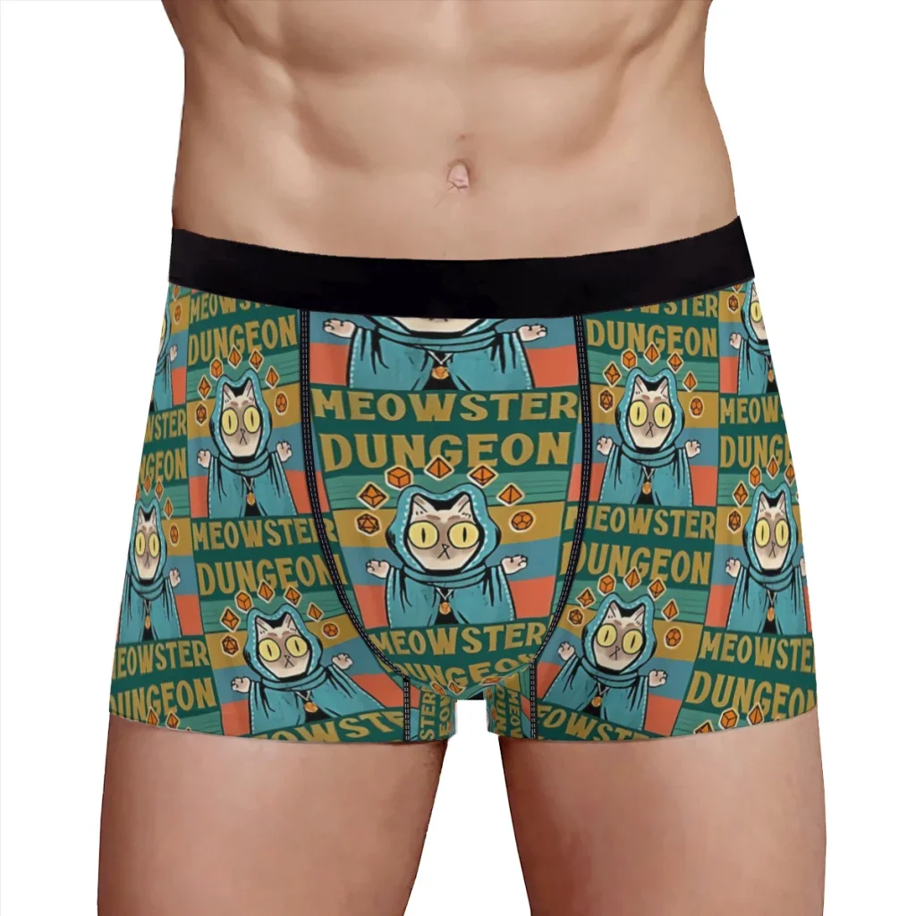 Dungeon Meowster Funny Gamer Cat D20 Dice DnD Game Underpants Homme Panties Man Underwear Sexy Shorts Boxer Briefs