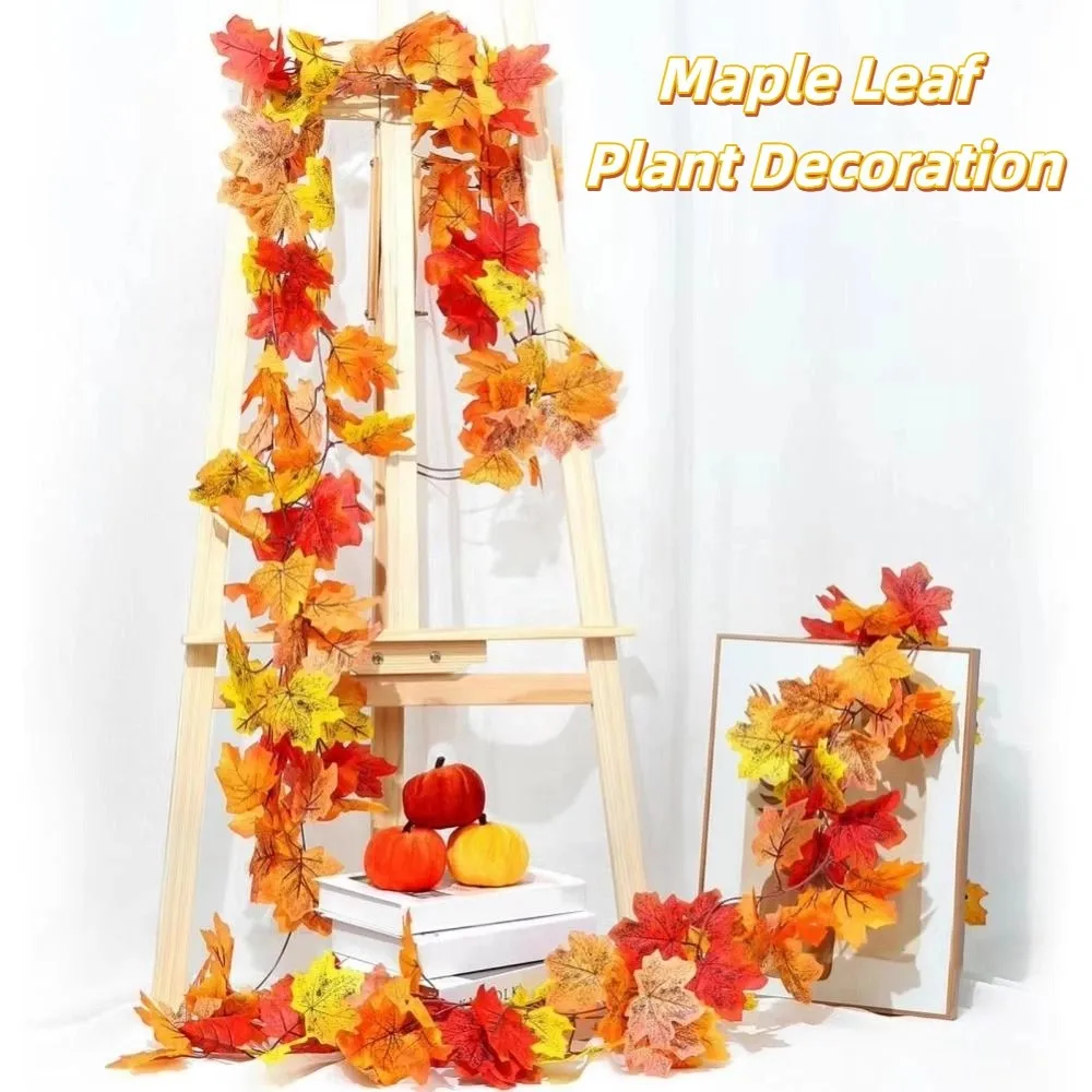 Creative Red Autumn Maple Leaves Realistic 1.7m Artificial Maple Garland Double Maple Leaf Lifelike Simulated Maple Leaves