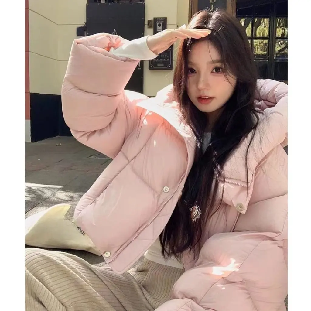 

Korean Style Women's Hooded down Jacket Cotton-Padded Short Winter Coat Fashionable Thick Warm Bread Coat