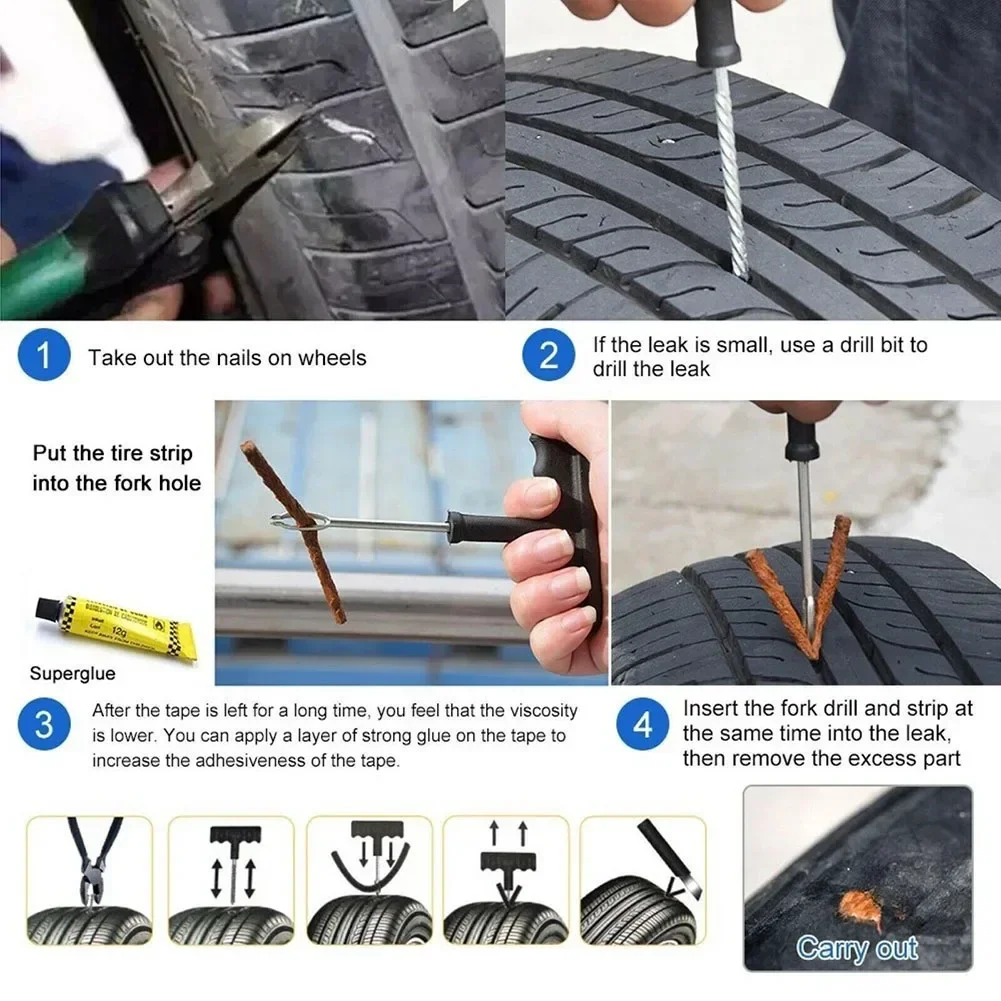 Car Tire Repair Tools Kit Filing Tool Car Van Motorcycle Tyre Plug Tubeless Flat Tire Repair Tool With Rubber Strips