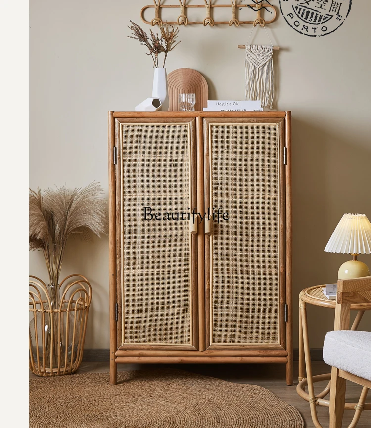 

Retro Natural Real Rattan Home Sideboard Living Room Wall Sundries Cabinet B & B Storage