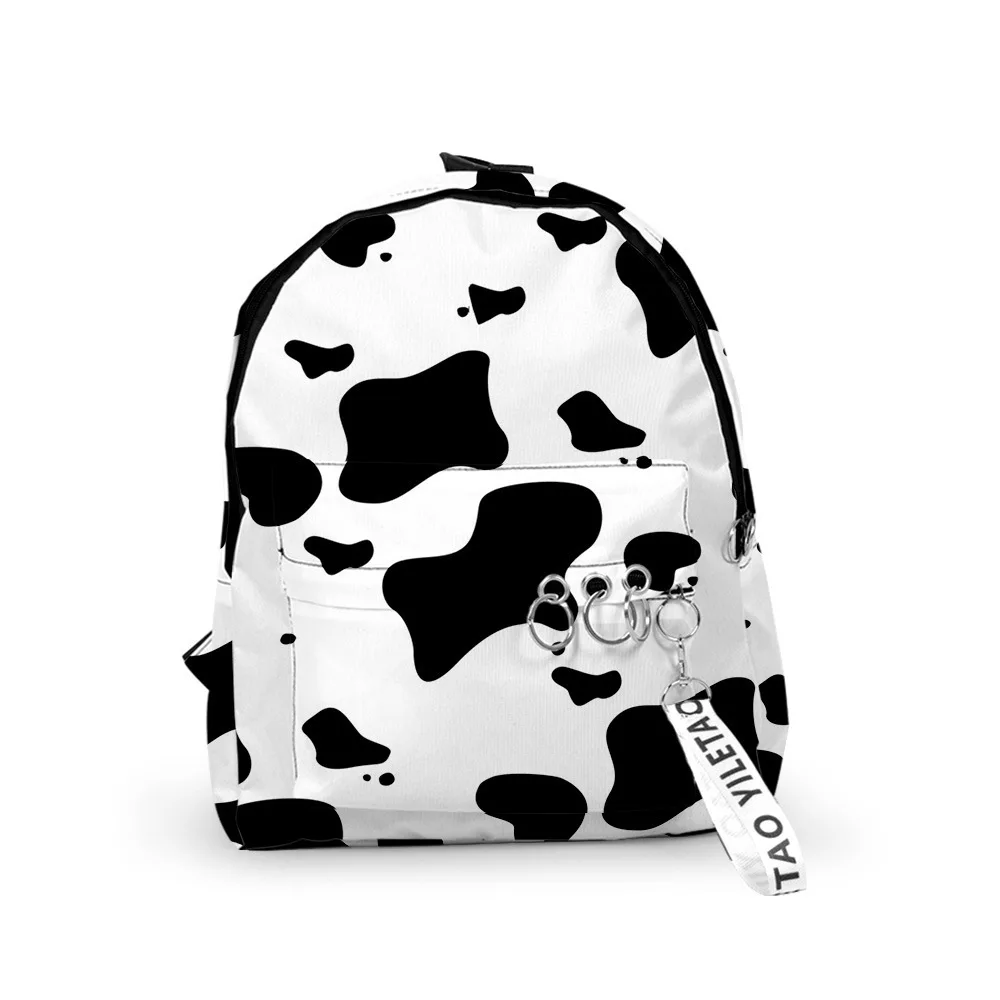 Classic dairy cow Notebook Backpacks Boys/Girls pupil School Bags 3D Print Keychains Oxford Waterproof Cute Small Backpacks