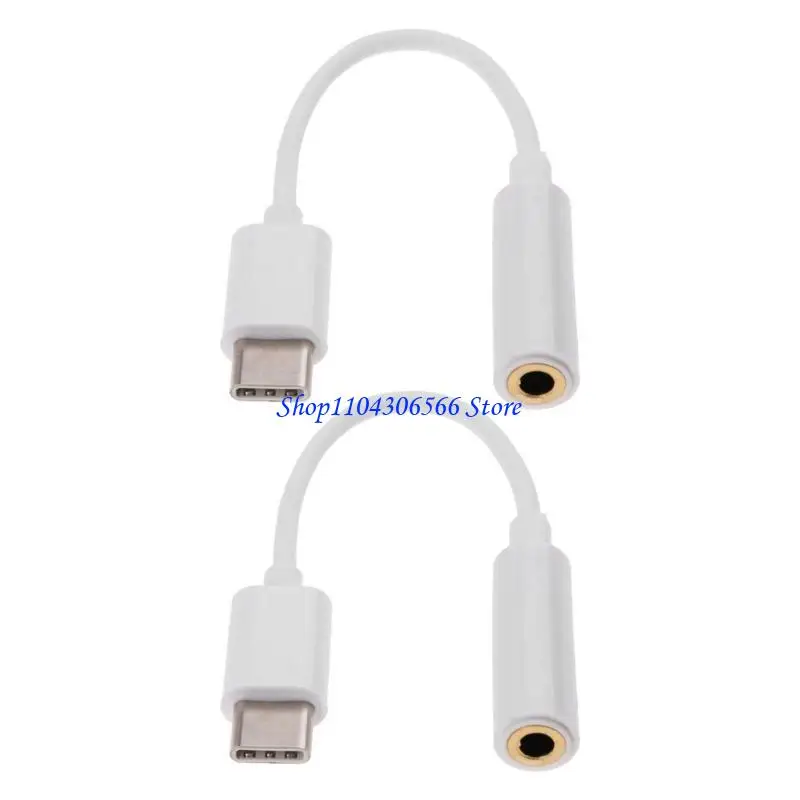 02DD USB C Male to 3.5mm Female Round Hole Cable Converter Cord Wire 2Pcs/set