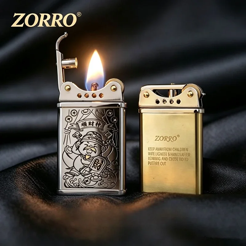 2027 ZORRO's New Ultra-thin Kerosine Lighter,  National Trendy Brass Carved Pattern, Creative Light Luxury Men's Gift