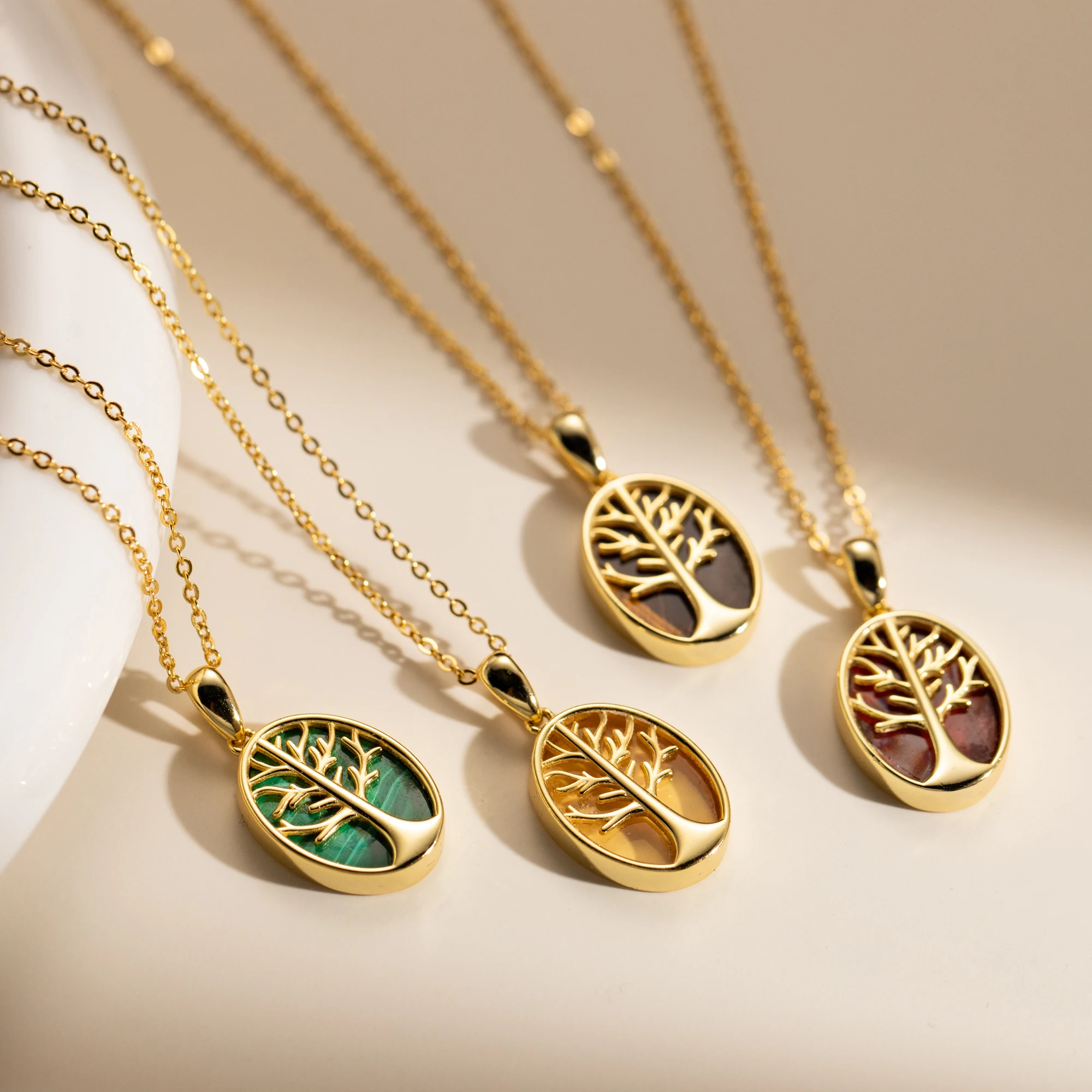 Multiple Models Natural Stone 925 Sterling Silver Tree of Life Necklace Crystal for Women Triangle Shaped Jewelry Holiday Gifts